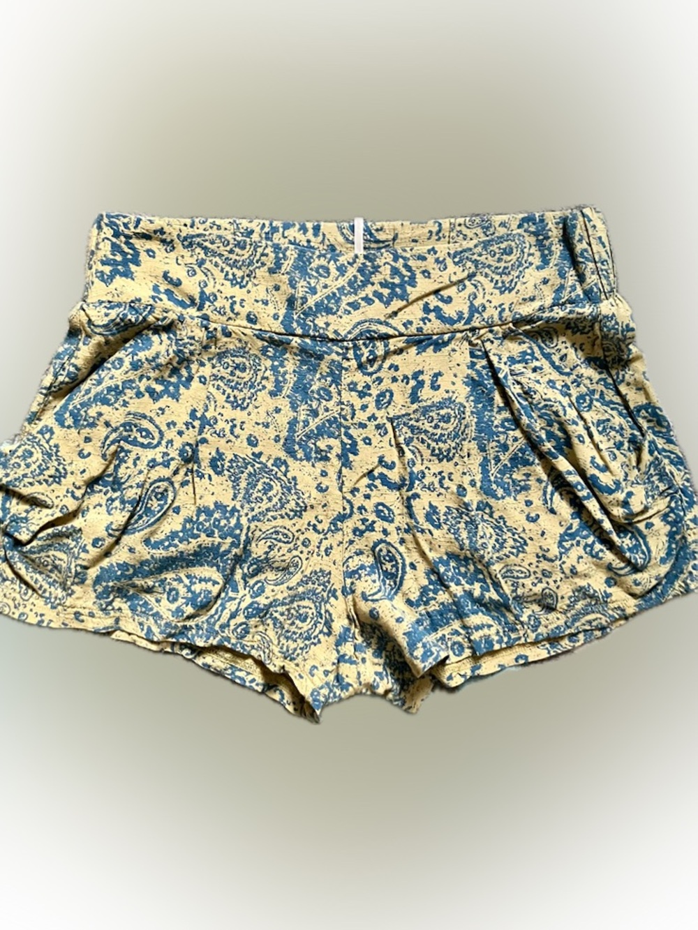Free People Blue Paisley Print Shorts on Sage Green